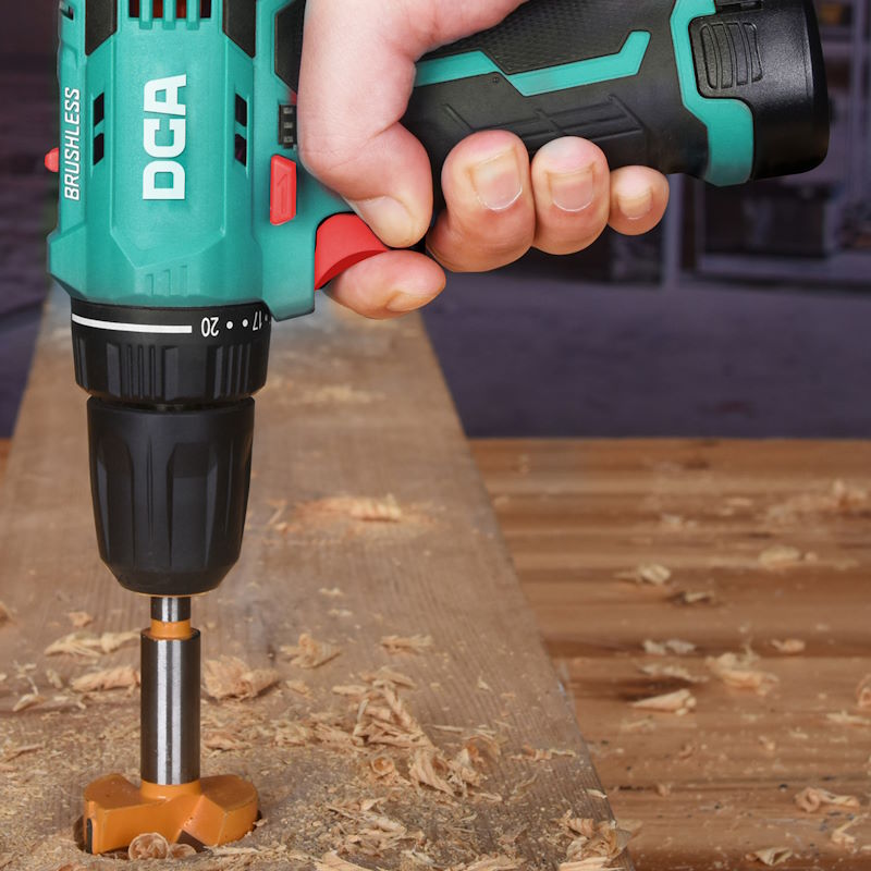 DCA Tools 12V Cordless Brushless 10mm Driver Drill Kit With 2.0Ah*2 & Charger