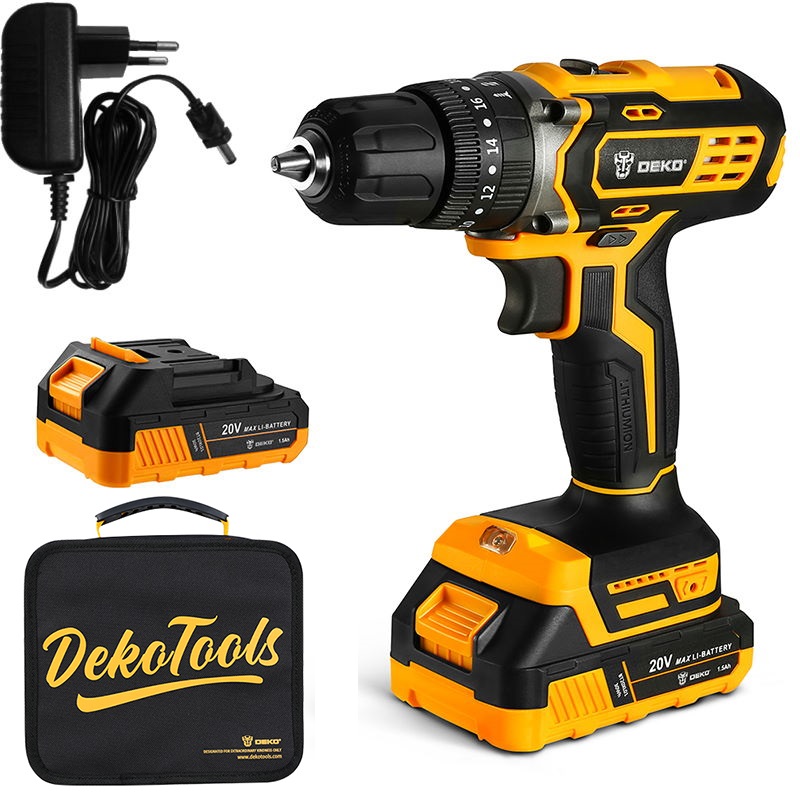 20V Cordless Impact Drill With 2pc 2.0Ah Battery & 1pc Charger - Bag DEKO Tools