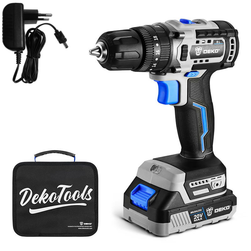 20V Cordless Brushless Impact Drill With 1pc 2.0Ah Battery & 1pc Charger - Bag DEKOPRO Tools