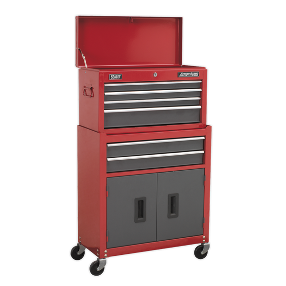 Topchest & Rollcab Combo 6 Drawer-Red/Grey & 128pc Tool Kit