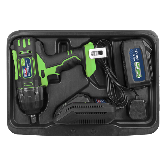 Cordless Impact Wrench 18V 3Ah Li-ion 1/2"Sq Drive Hi-Vis