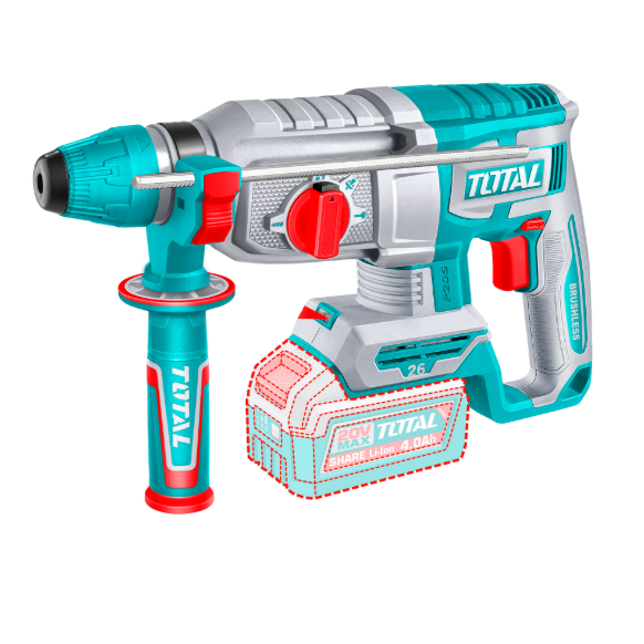 TOTAL TRHLI26208 Industrial Brushless Cordless Rotary Hammer – 20V, 2.5J, 26mm | Tool Only