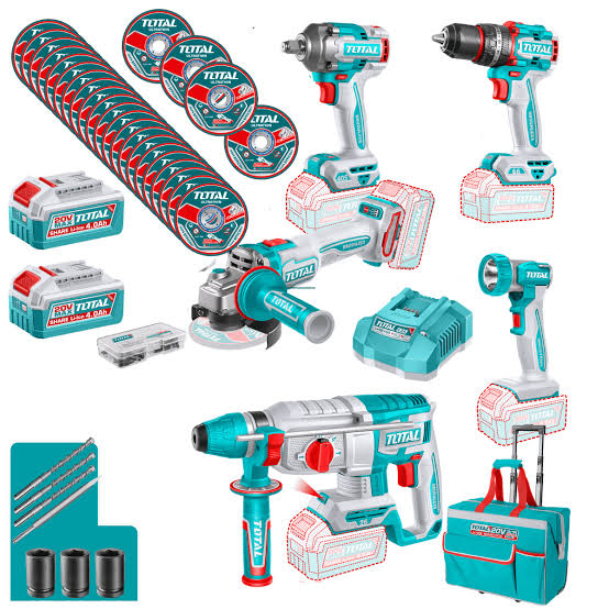 TOTAL TCKLI20595 5-Piece Industrial Brushless Cordless Combo Kit – 20V