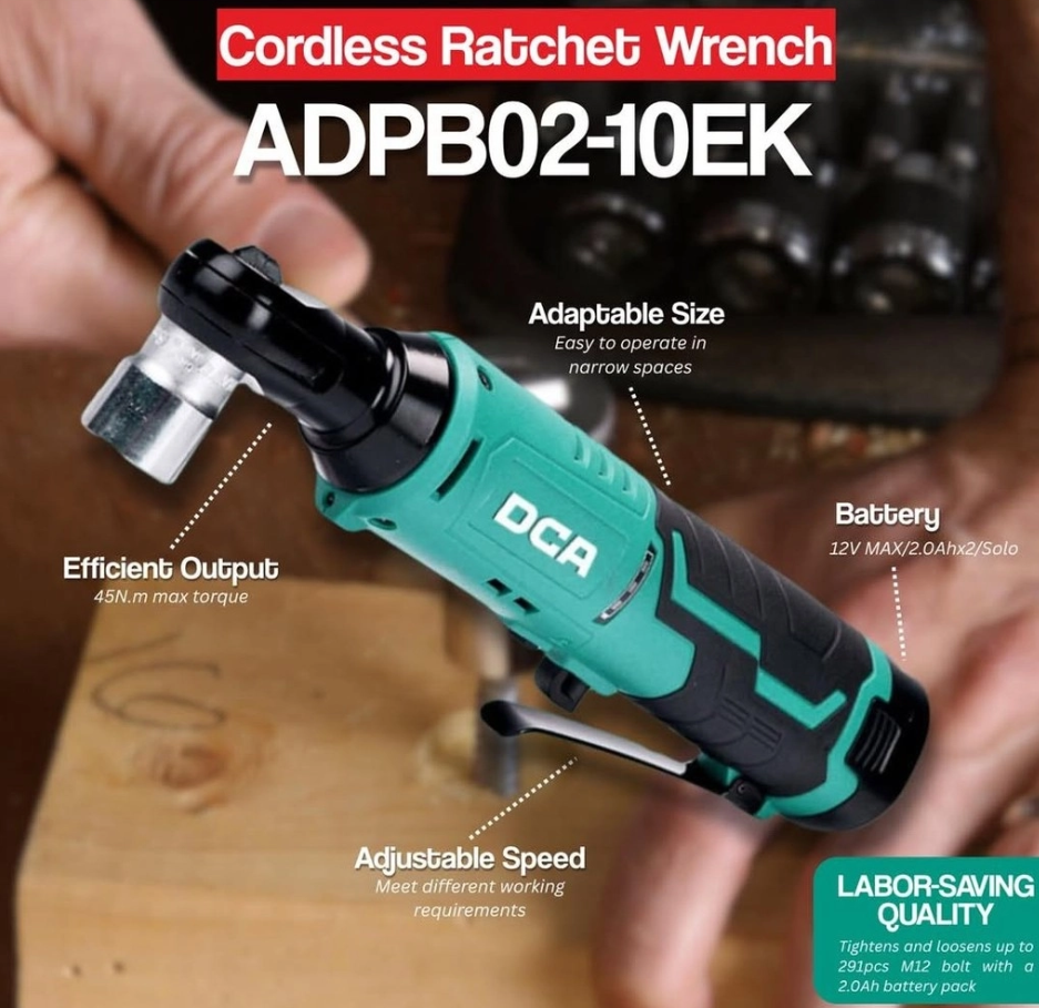 DCA ADPB02-10EK 12V Cordless Ratchet Wrench Kit – 45Nm