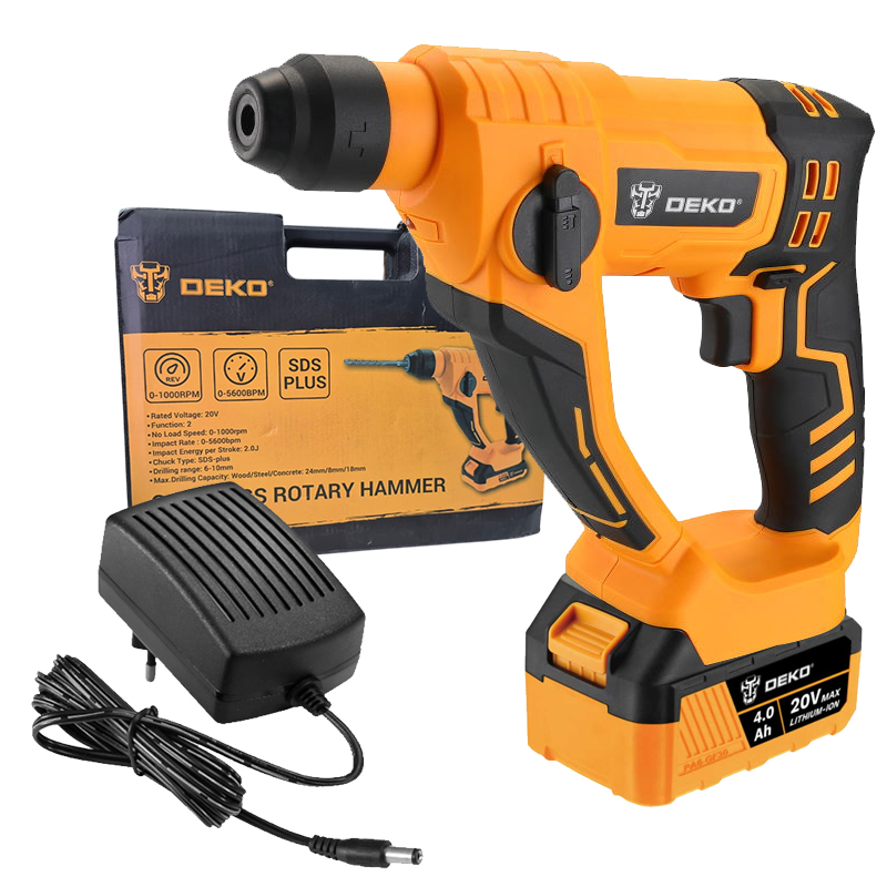 DEKO DKRH20Q1Y-S1- 20V 2.0J SDS-Plus Cordless Rotary Hammer – 4.0Ah Kit
