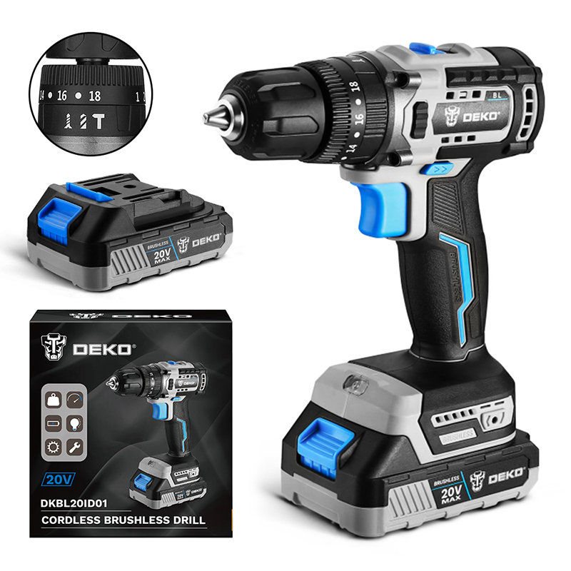 DKBL20ID01-H10S2 -  Brushless Impact Drill with2 pc 2.0Ah Lithium-ion Battery and 1 pc Charger 