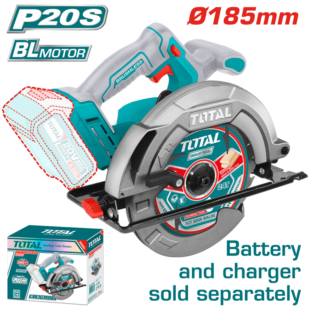 TOTAL TSLI1851 Brushless Cordless Circular Saw – 20V, 185mm | Tool Only