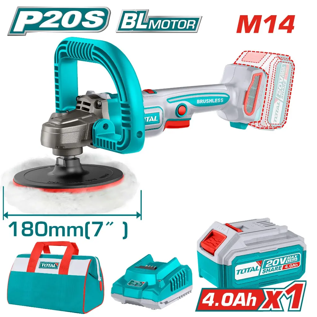 TOTAL TAPLI20181 Industrial Brushless Cordless Angle Polisher Kit – 20V, 180mm