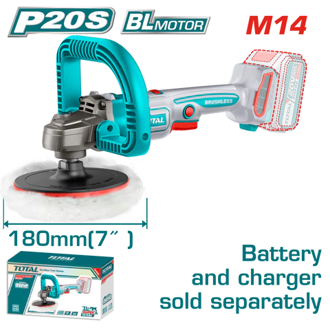 TOTAL TAPLI2018 Industrial Brushless Cordless Angle Polisher – 20V, 180mm | Tool Only