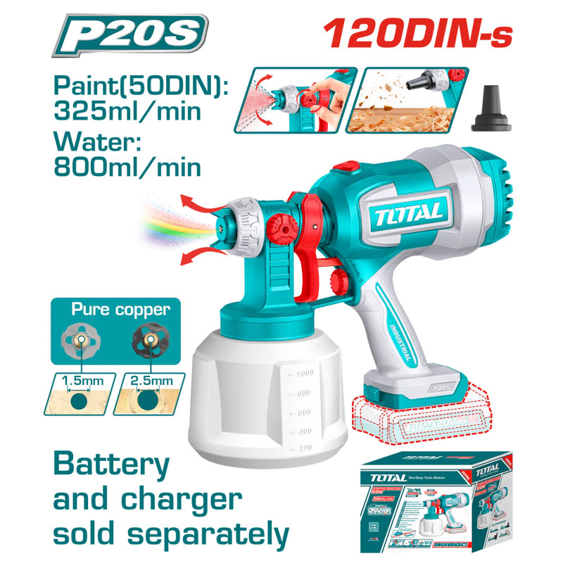 TOTAL TSGLI2004 Cordless Spray Gun – 20V, 1000ml | Tool Only