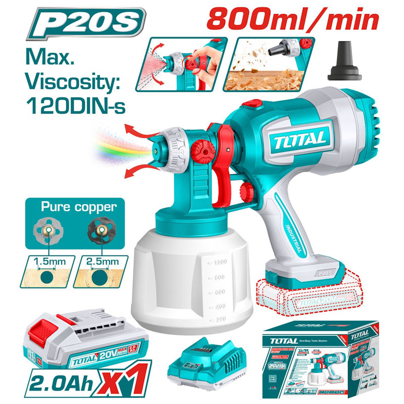 TOTAL TSGLI20042 Cordless Spray Gun Kit – 20V, 1000ml