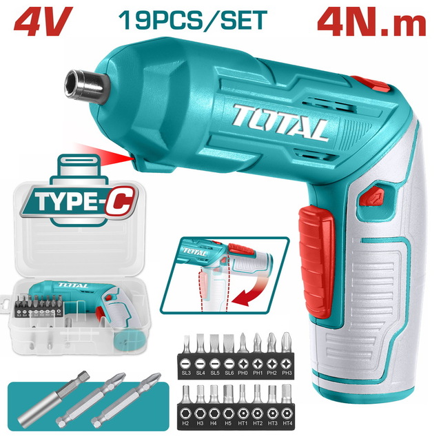 TOTAL TSDLI0442 4V 1.5Ah USB Type-C Cordless Screwdriver Set