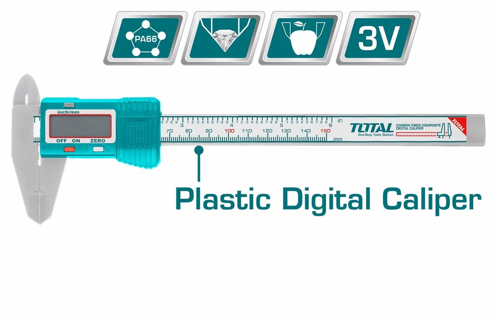Plastic Digital Caliper 0-150mm (0-6"), TOTAL TOOLS