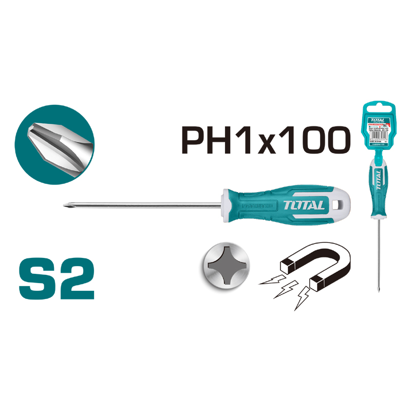 Screwdriver 100mm Phillips Magnet S2 PH1, TOTAL TOOLS