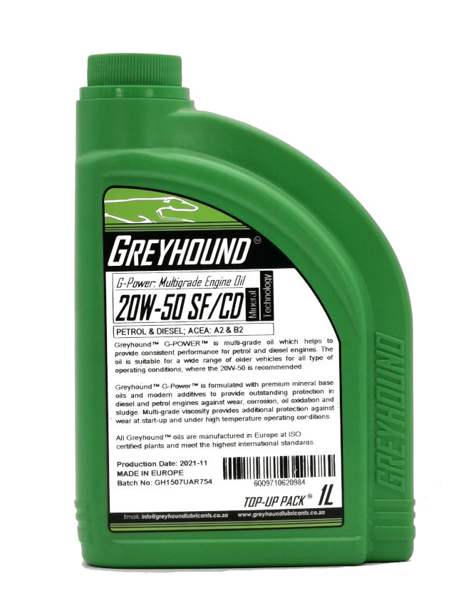 1L Greyhound Lubricant Mineral G-Power 20w50 SF/CD Engine Oil For Petrol & Diesel engines