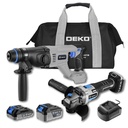 DEKO Tools 20 V Combo of Cordless and
Brushless 115mm Angle Grinder and Rotary Hammer with 1 pc 4.0Ah Lithium-ion
Battery and 1 pc Fast Charger in a DEKO Tools Bag.
