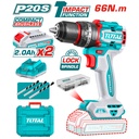 TOTAL TIDLI20668 Compact Brushless Cordless Impact Drill Kit – 20V, 66Nm