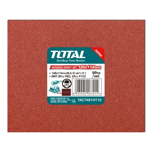 [TAC74914112] Sanding Sheet Set 145X114mm, 3Pcs P80, 2Pcs P120, TOTAL TOOLS