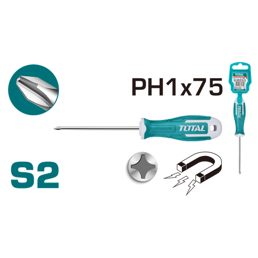 [THT26PH1075] Screwdriver 75mm Phillips Magnetic S2 PH1, TOTAL TOOLS